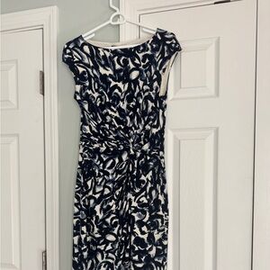 Ralph Lauren Blue and White Ruched Sheath Dress V-neck Cocktail